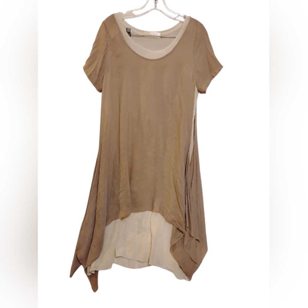 Elegant Tan Asymmetrical Midi Dress Tan & Cream Simply Couture S